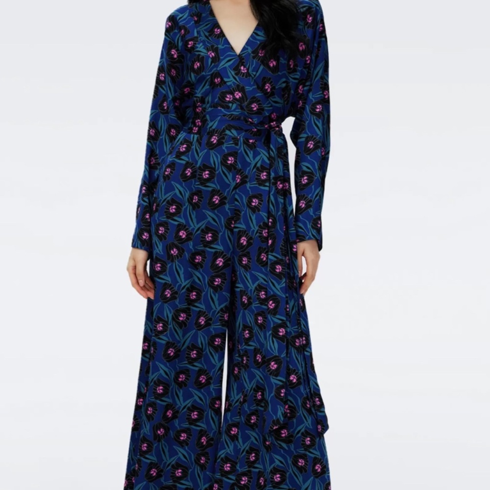DVF Women's Blue Piper Floral-print Crepe Jumpsuit